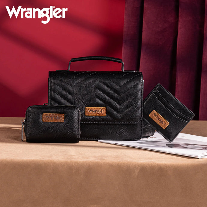WG3-0056BK -  Wrangler 3PCs Set Mini Top Handle Crossbody/Wallet/Card Case Set - Black
