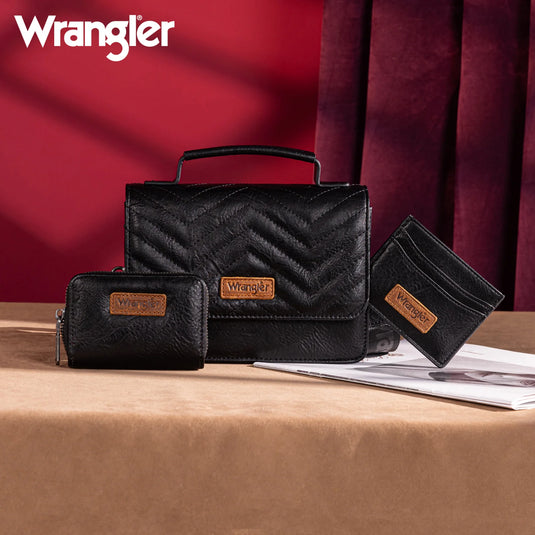 WG3-0056BK -  Wrangler 3PCs Set Mini Top Handle Crossbody/Wallet/Card Case Set - Black