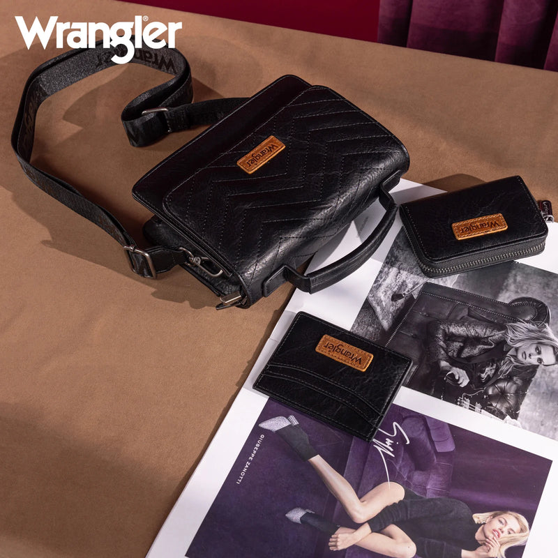 Load image into Gallery viewer, WG3-0056BK -  Wrangler 3PCs Set Mini Top Handle Crossbody/Wallet/Card Case Set - Black
