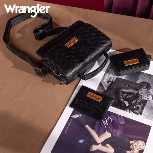 WG3-0056BK -  Wrangler 3PCs Set Mini Top Handle Crossbody/Wallet/Card Case Set - Black