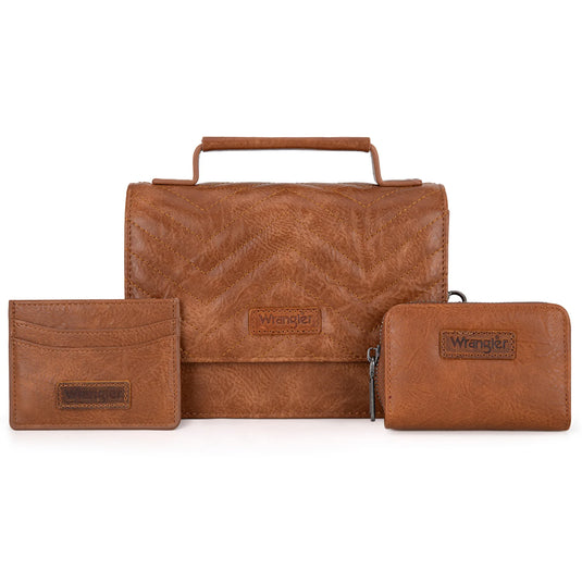 WG3-0056BR - Wrangler 3PCs Set Mini Top Handle Crossbody/Wallet/Card Case Set - Brown