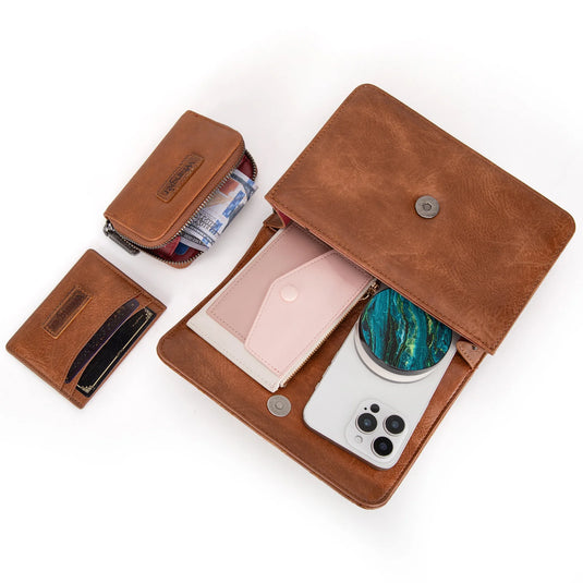 WG3-0056BR - Wrangler 3PCs Set Mini Top Handle Crossbody/Wallet/Card Case Set - Brown