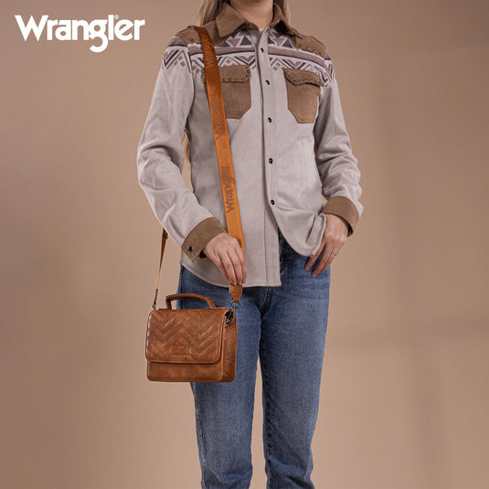WG3-0056BR - Wrangler 3PCs Set Mini Top Handle Crossbody/Wallet/Card Case Set - Brown
