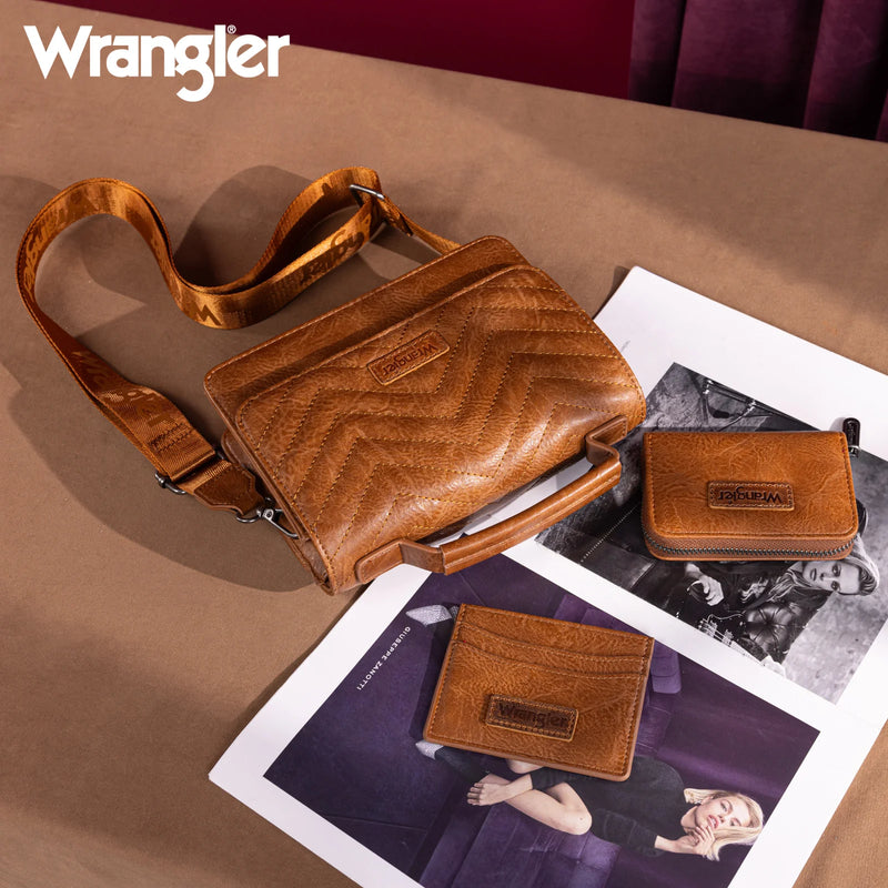 Load image into Gallery viewer, WG3-0056BR - Wrangler 3PCs Set Mini Top Handle Crossbody/Wallet/Card Case Set - Brown
