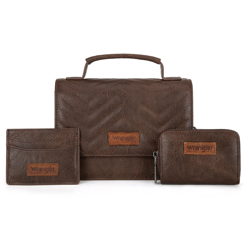 Load image into Gallery viewer, WG3-0056CF - Wrangler 3PCs Set Mini Top Handle Crossbody/Wallet/Card Case Set - Coffee
