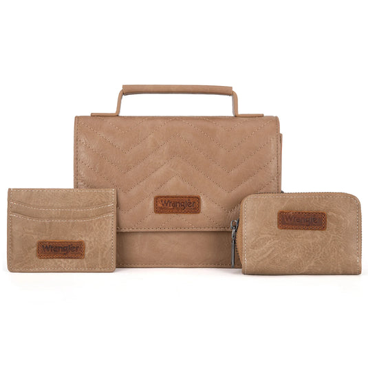 WG3-0056KH - Wrangler 3PCs Set Mini Top Handle Crossbody/Wallet/Card Case Set - Khaki