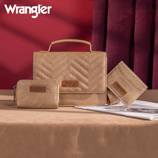 WG3-0056KH - Wrangler 3PCs Set Mini Top Handle Crossbody/Wallet/Card Case Set - Khaki