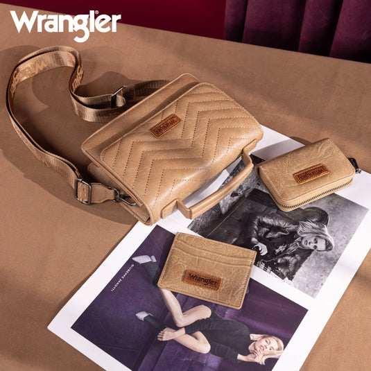 WG3-0056KH - Wrangler 3PCs Set Mini Top Handle Crossbody/Wallet/Card Case Set - Khaki