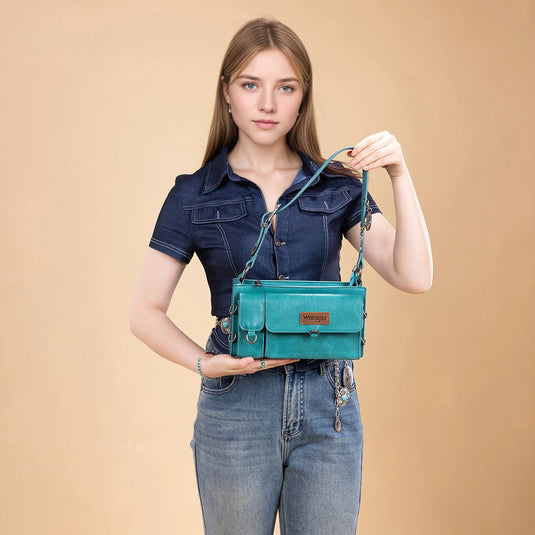 WG300-523TQ - Wrangler Buckle Charm Small Shoulder Bag - Turquoise