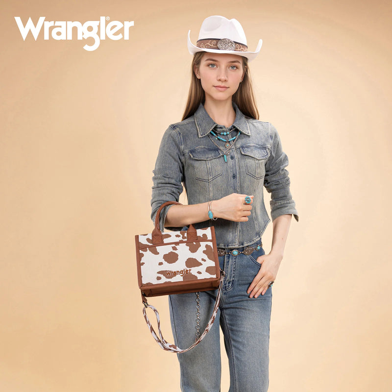 Load image into Gallery viewer, WG301-8120SBR - Wrangler Cow Print Tote/ Crossbody
