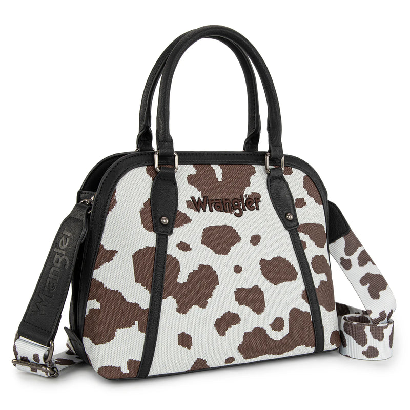 Load image into Gallery viewer, WG301-818BK - Wrangler Cow Print Satchel/ Crossbody - Black
