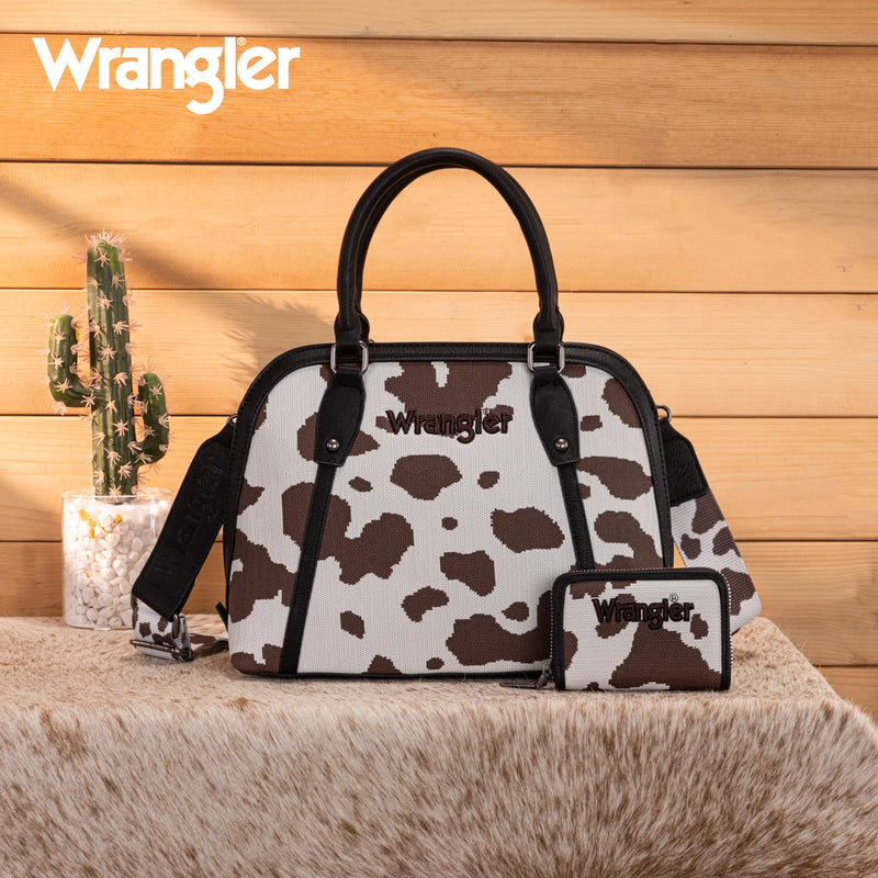 Load image into Gallery viewer, WG301-818BK - Wrangler Cow Print Satchel/ Crossbody - Black

