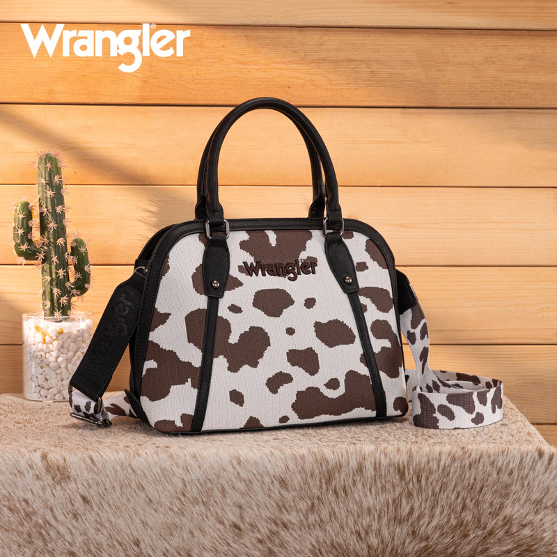 Load image into Gallery viewer, WG301-818BK - Wrangler Cow Print Satchel/ Crossbody - Black
