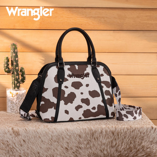 WG301-818BK - Wrangler Cow Print Satchel/ Crossbody - Black