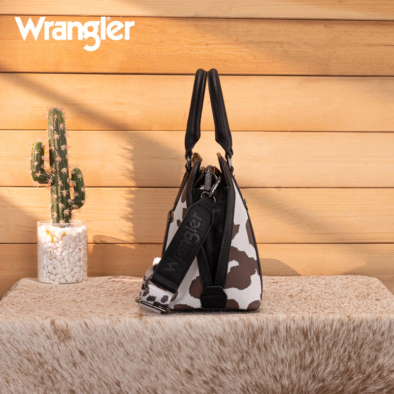 Load image into Gallery viewer, WG301-818BK - Wrangler Cow Print Satchel/ Crossbody - Black
