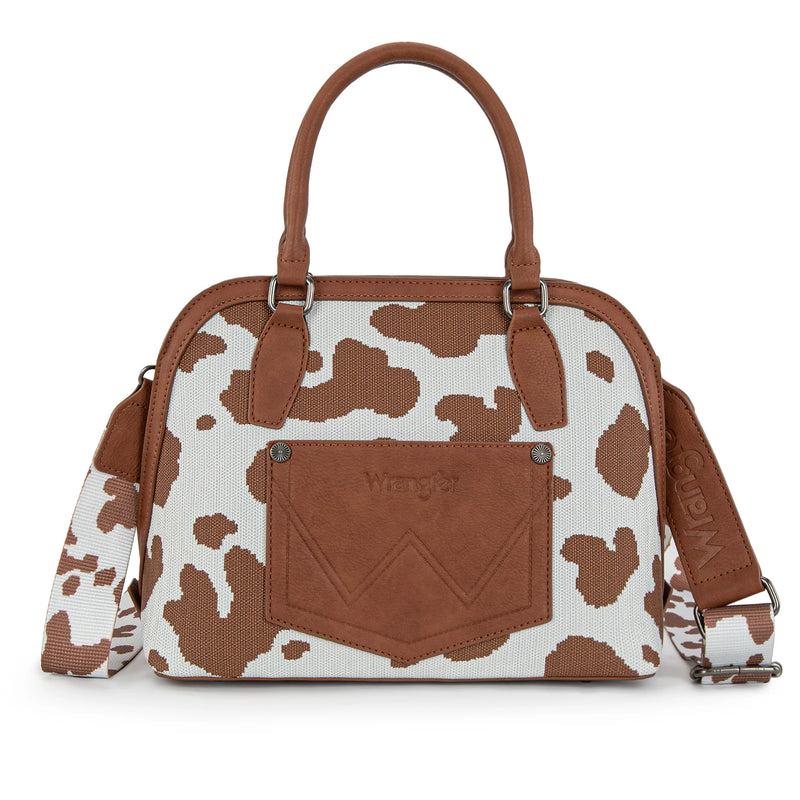 Load image into Gallery viewer, WG301-818BR - Wrangler Cow Print Satchel/ Crossbody - Brown

