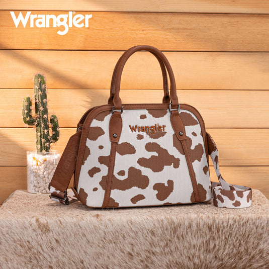 WG301-818BR - Wrangler Cow Print Satchel/ Crossbody - Brown