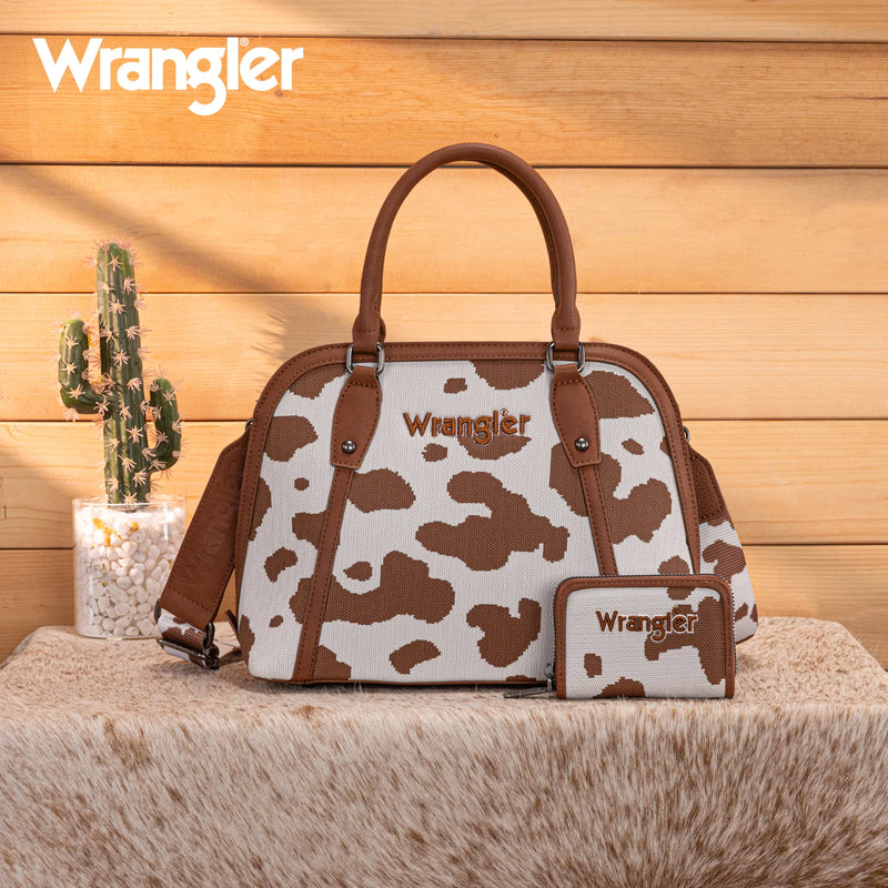 Load image into Gallery viewer, WG301-818BR - Wrangler Cow Print Satchel/ Crossbody - Brown
