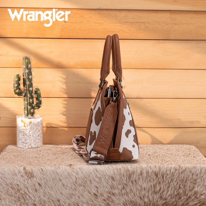 Load image into Gallery viewer, WG301-818BR - Wrangler Cow Print Satchel/ Crossbody - Brown
