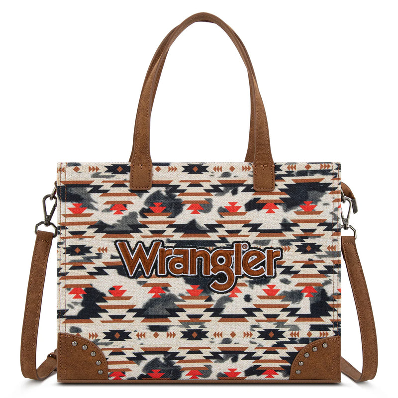 Load image into Gallery viewer, WG302-8130WBR - Wrangler Aztec Print Tote/Crossbody Wallet Set - Brown
