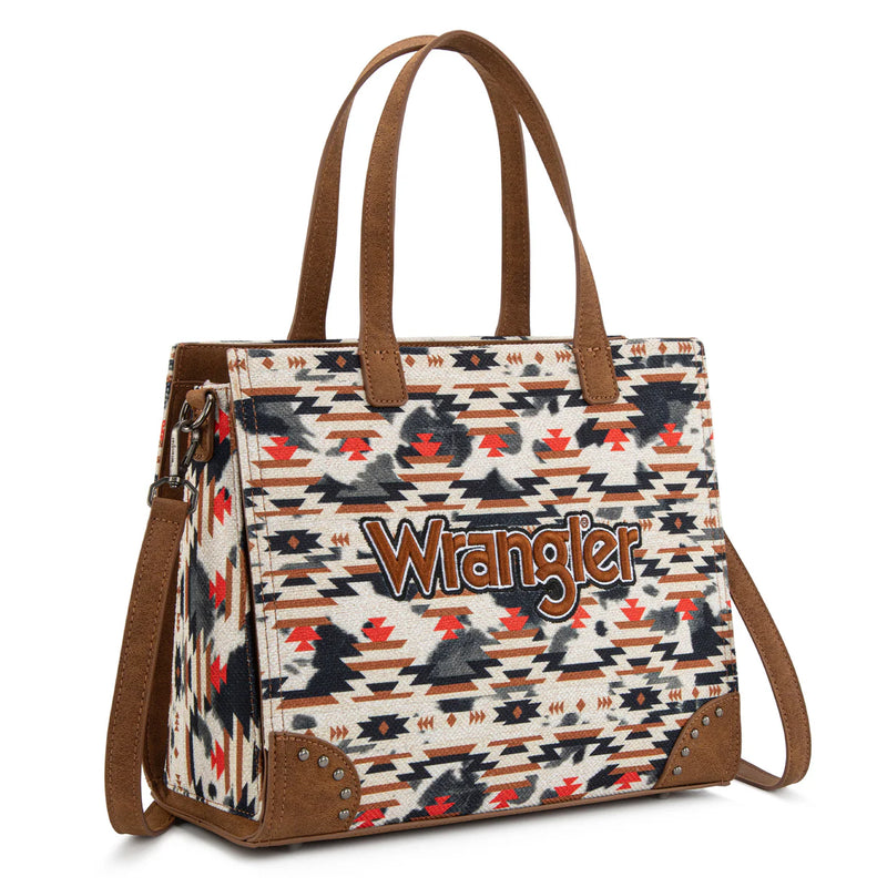 Load image into Gallery viewer, WG302-8130WBR - Wrangler Aztec Print Tote/Crossbody Wallet Set - Brown
