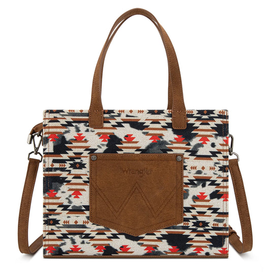 WG302-8130BR - Wrangler Aztec Print Tote/Crossbody - Brown