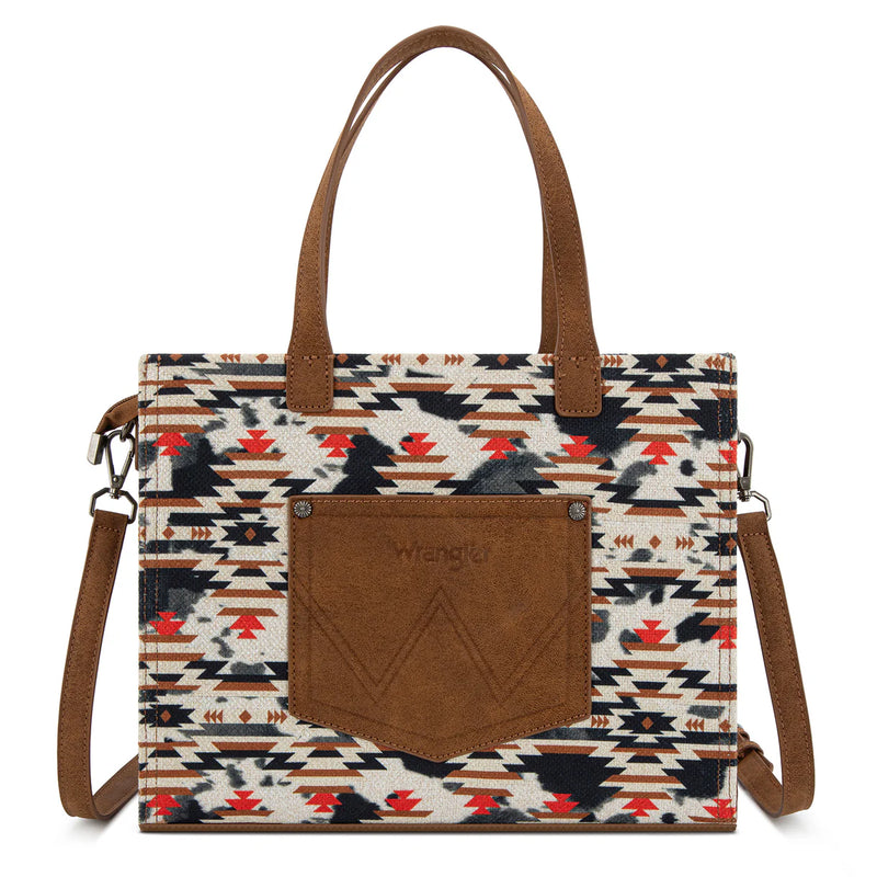 Load image into Gallery viewer, WG302-8130WBR - Wrangler Aztec Print Tote/Crossbody Wallet Set - Brown
