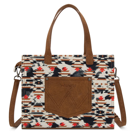 WG302-8130WBR - Wrangler Aztec Print Tote/Crossbody Wallet Set - Brown