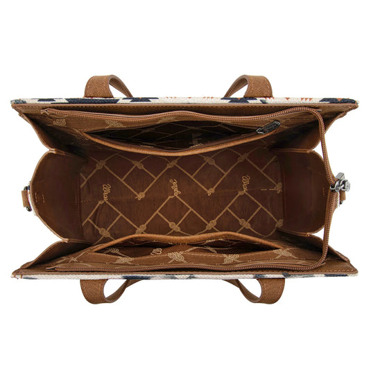 WG302-8130BR - Wrangler Aztec Print Tote/Crossbody - Brown