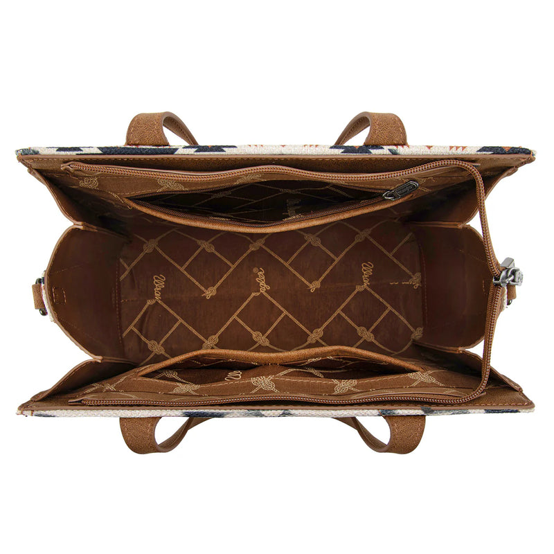 Load image into Gallery viewer, WG302-8130WBR - Wrangler Aztec Print Tote/Crossbody Wallet Set - Brown
