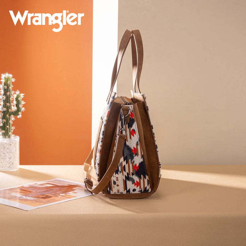Load image into Gallery viewer, WG302-8130WBR - Wrangler Aztec Print Tote/Crossbody Wallet Set - Brown
