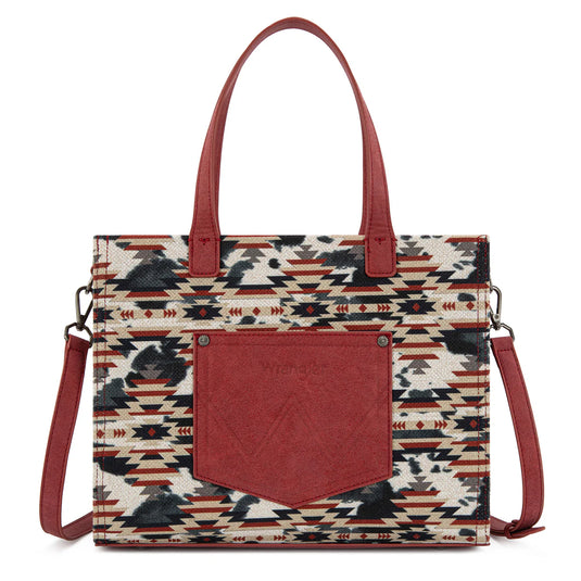 WG302-8130WRD - Wrangler Aztec Print Tote/Crossbody Wallet Set - Red