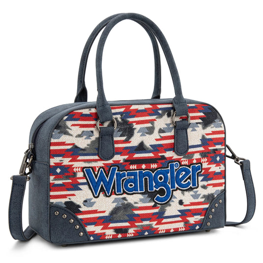 WG302-8132NY - Wrangler Aztec Print Satchel/Crossbody - Navy