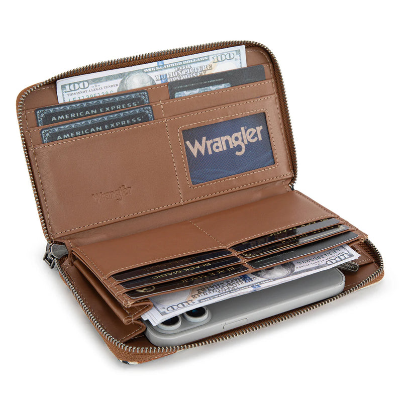 Load image into Gallery viewer, WG302-8130WBR - Wrangler Aztec Print Tote/Crossbody Wallet Set - Brown
