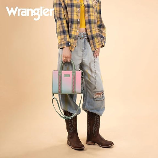WG308-8120SGN - Wrangler Ombre Western Tote/Crossbody -Green