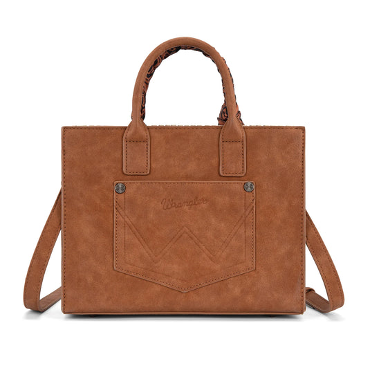 WG310-8120BR - Wrangler Whipstitch Aztec Satchel/Crossbody with Scarf Handle - Brown
