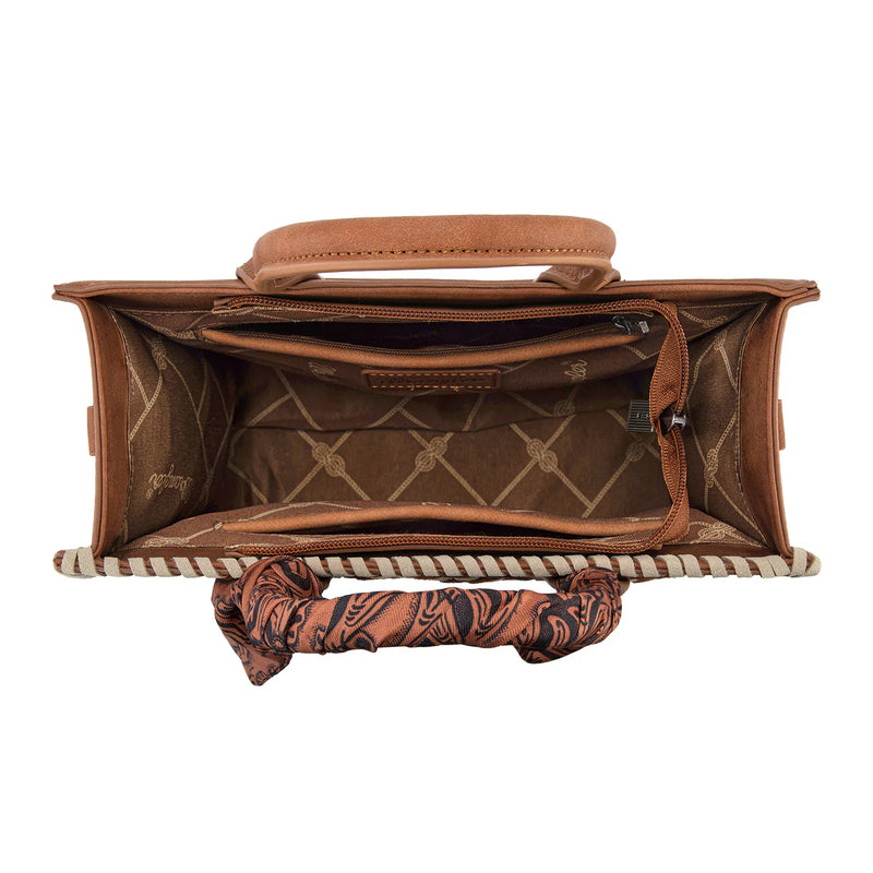 Load image into Gallery viewer, WG-HB-310-8120BR - Wrangler Whipstitch Aztec Satchel/Crossbody with Scarf Handle - Brown
