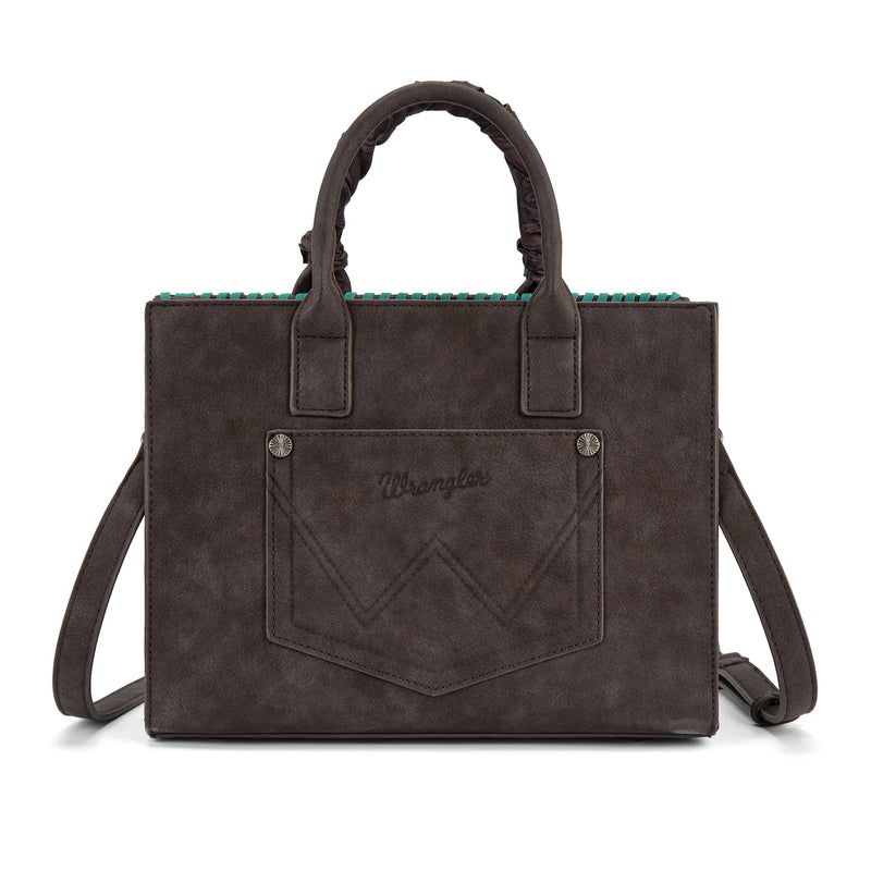 Load image into Gallery viewer, WG-HB-310-8120CF - Wrangler Whipstitch Aztec Satchel/Crossbody with Scarf Handle - Coffee
