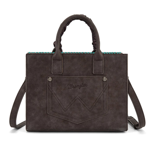 WG-HB-310-8120CF - Wrangler Whipstitch Aztec Satchel/Crossbody with Scarf Handle - Coffee