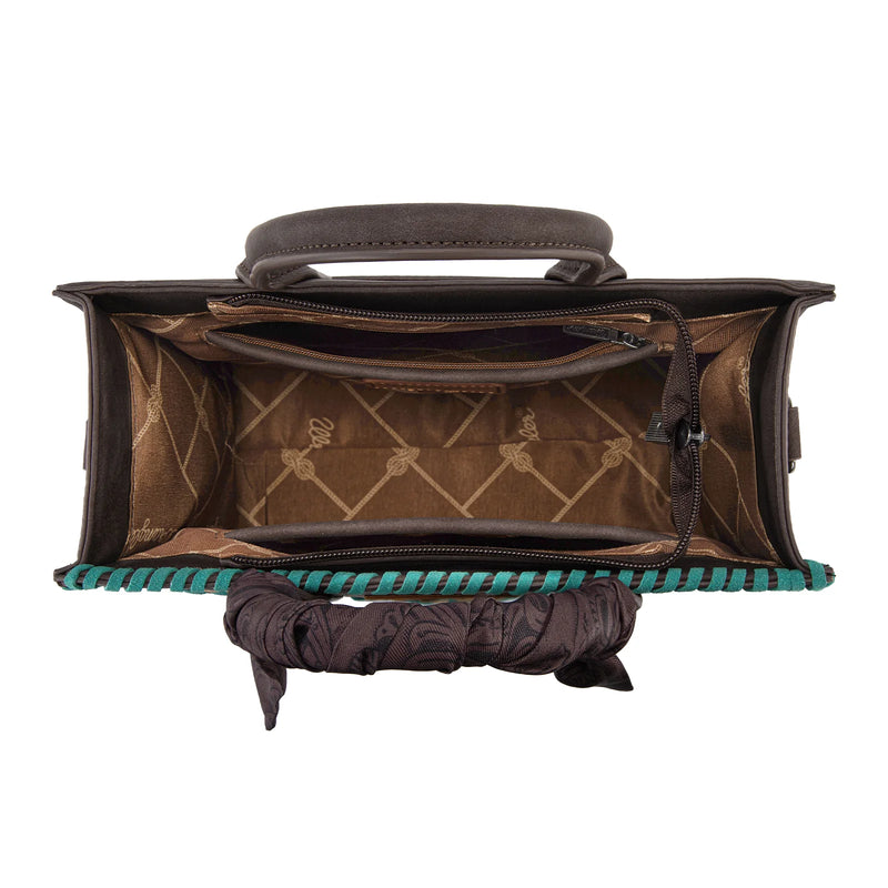 Load image into Gallery viewer, WG310-8120CF - Wrangler Whipstitch Aztec Satchel/Crossbody with Scarf Handle - Coffee
