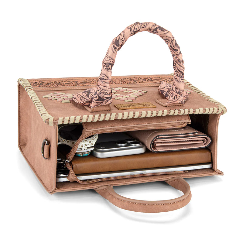 Load image into Gallery viewer, WG-HB-310-8120DPK - Wrangler Whipstitch Aztec Satchel/Crossbody with Scarf Handle - Dark Pink
