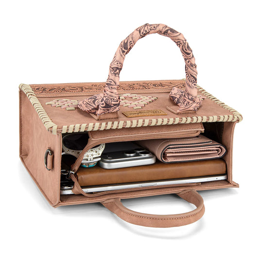 WG-HB-310-8120DPK - Wrangler Whipstitch Aztec Satchel/Crossbody with Scarf Handle - Dark Pink