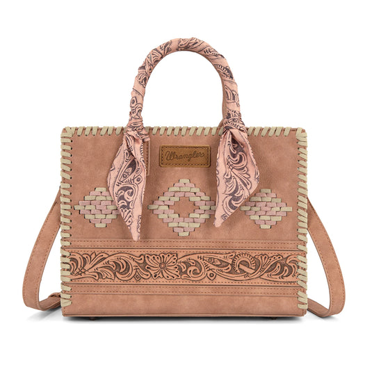 WG310-8120DPK - Wrangler Whipstitch Aztec Satchel/Crossbody with Scarf Handle - Dark Pink