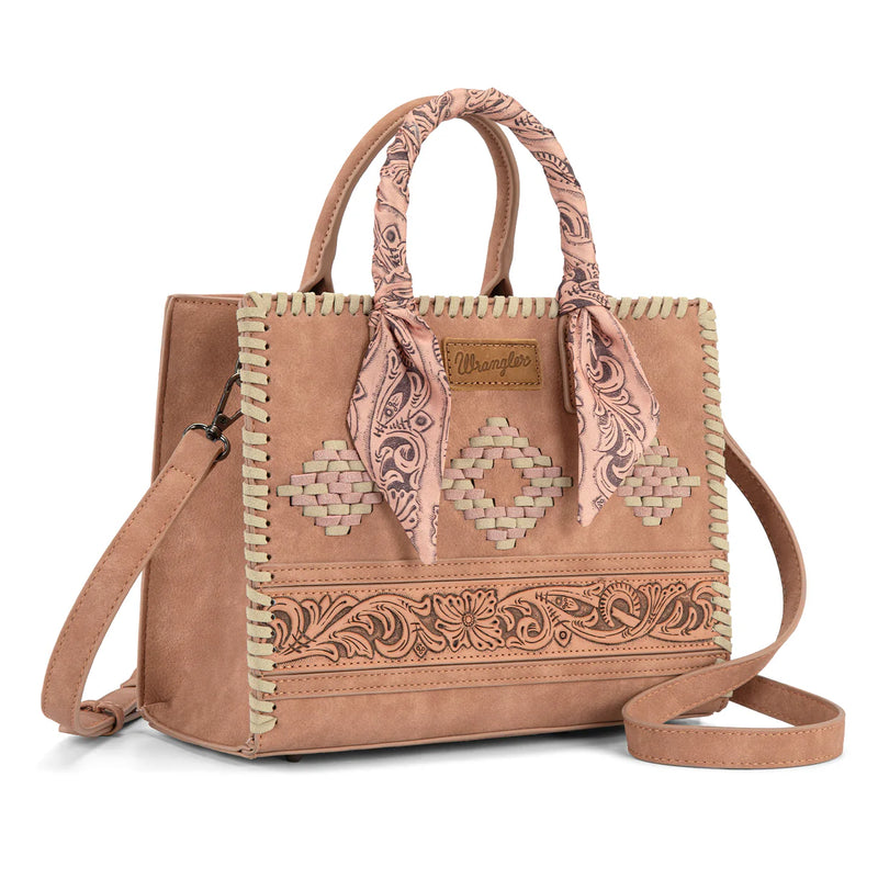 Load image into Gallery viewer, WG-HB-310-8120DPK - Wrangler Whipstitch Aztec Satchel/Crossbody with Scarf Handle - Dark Pink
