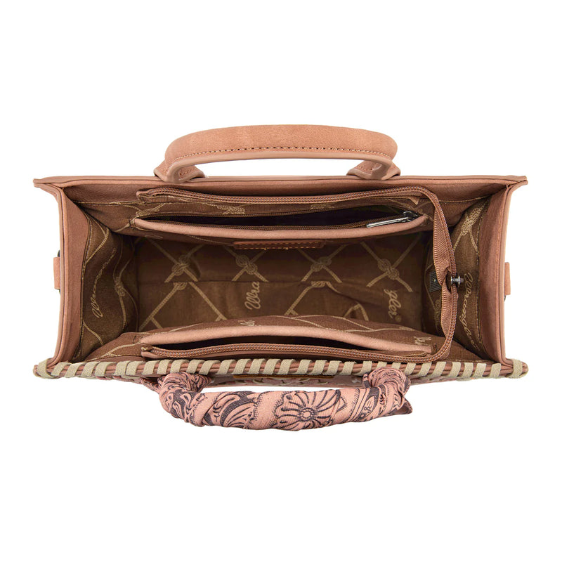 Load image into Gallery viewer, WG-HB-310-8120DPK - Wrangler Whipstitch Aztec Satchel/Crossbody with Scarf Handle - Dark Pink
