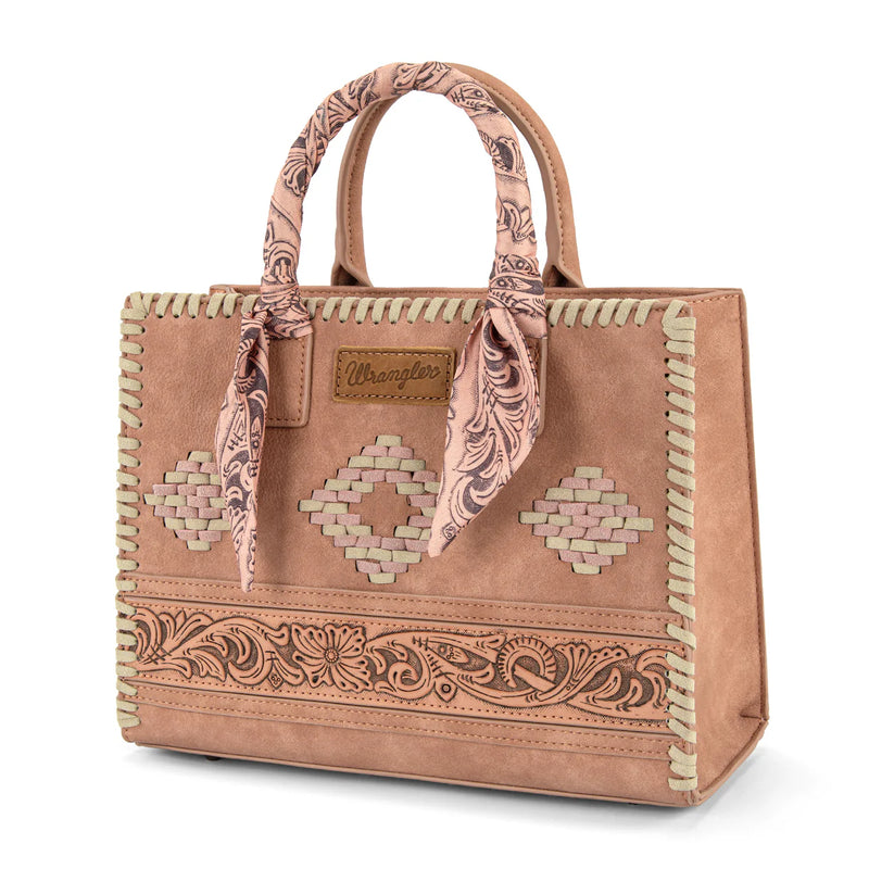 Load image into Gallery viewer, WG-HB-310-8120DPK - Wrangler Whipstitch Aztec Satchel/Crossbody with Scarf Handle - Dark Pink
