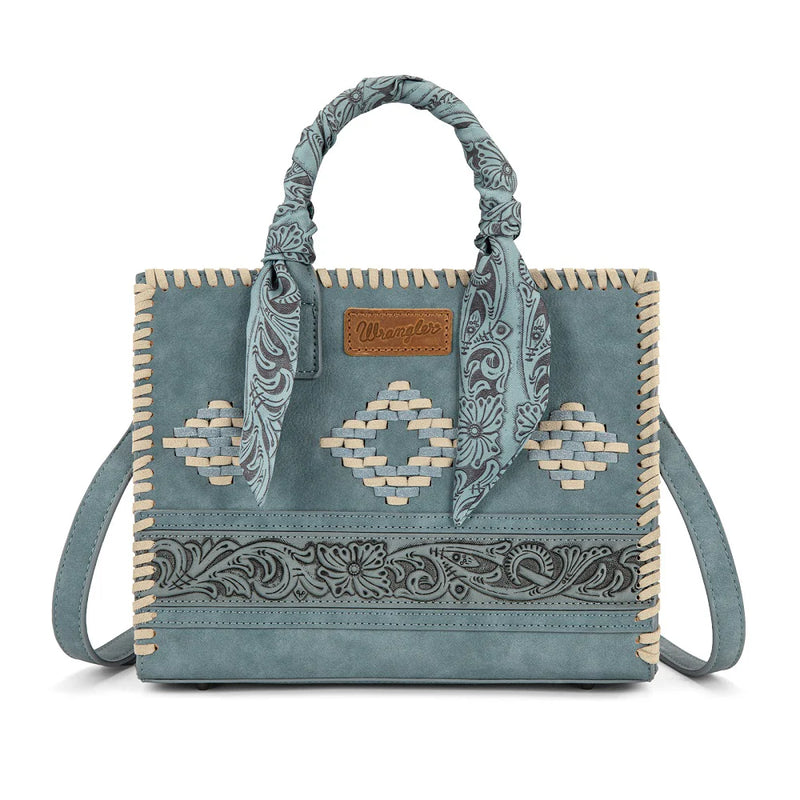 Load image into Gallery viewer, WG-HB-310-8120JN - Wrangler Whipstitch Aztec Satchel/Crossbody with Scarf Handle - Jean
