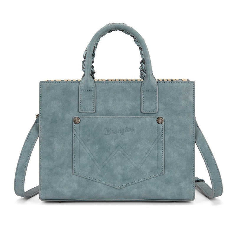 Load image into Gallery viewer, WG-HB-310-8120JN - Wrangler Whipstitch Aztec Satchel/Crossbody with Scarf Handle - Jean
