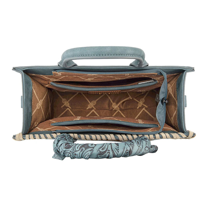 Load image into Gallery viewer, WG-HB-310-8120JN - Wrangler Whipstitch Aztec Satchel/Crossbody with Scarf Handle - Jean

