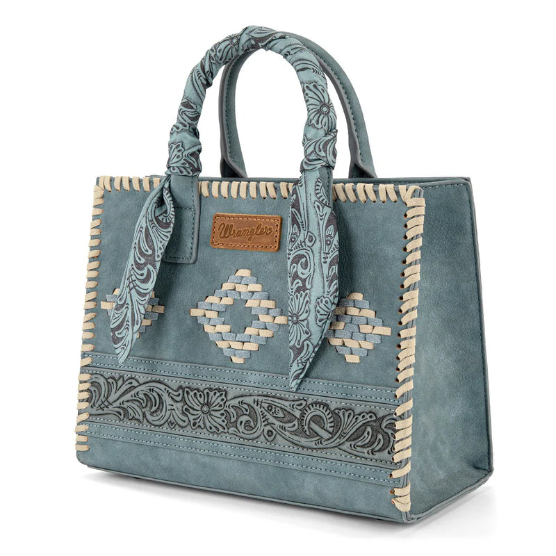 Load image into Gallery viewer, WG-HB-310-8120JN - Wrangler Whipstitch Aztec Satchel/Crossbody with Scarf Handle - Jean

